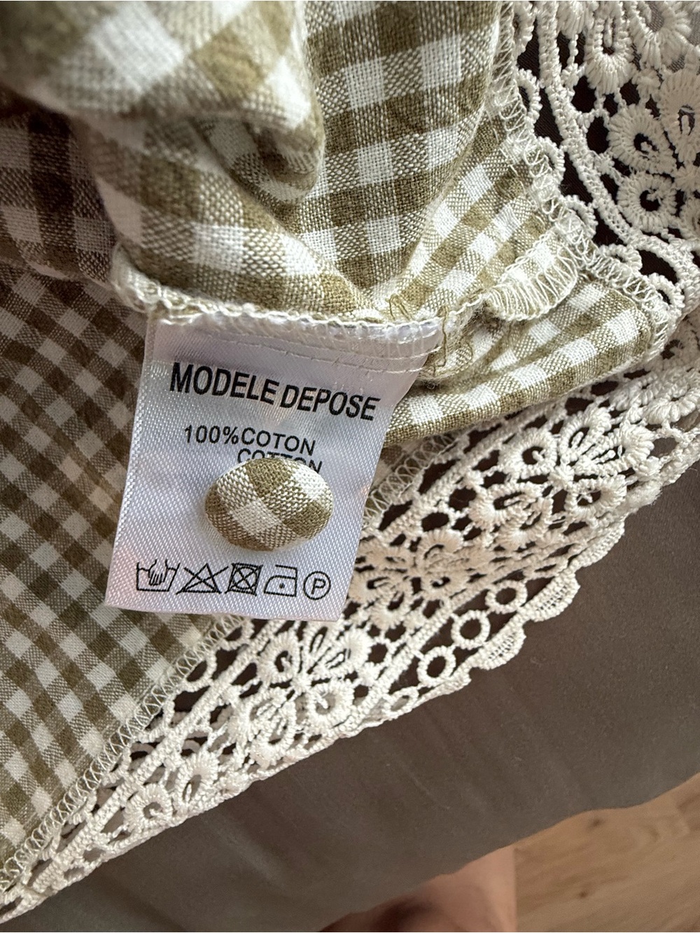 Olive Gingham Crochet-Trim Sleeveless Top - Picture 5 of 6